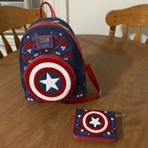 Loungefly floral captain America mini backpack set